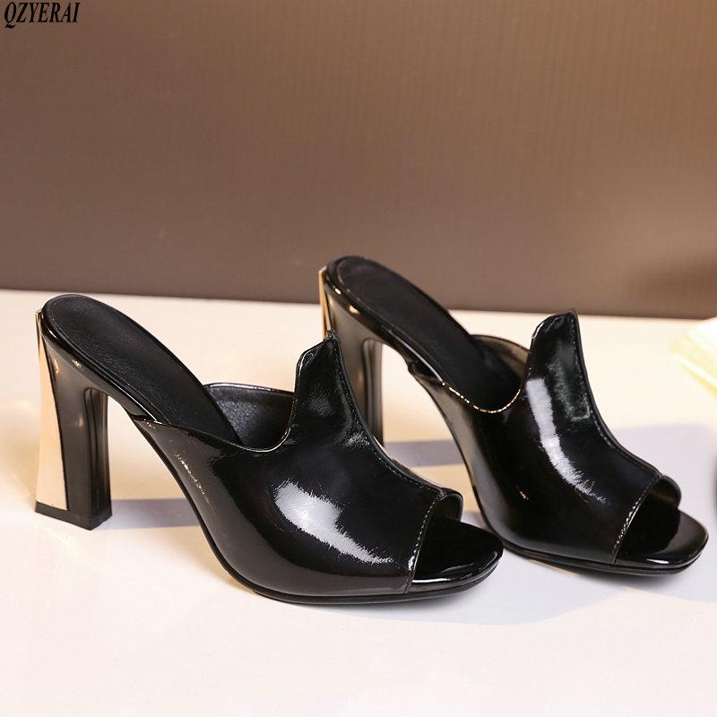 Slippers Summer Genuine Leather Women's 9cm Heels European Sandals Cowhide Shoes Size 34-40, Black
Slippers Summer Genuine Leather Women's 9cm Heels European Sandals Cowhide Shoes Size 34-40, Black