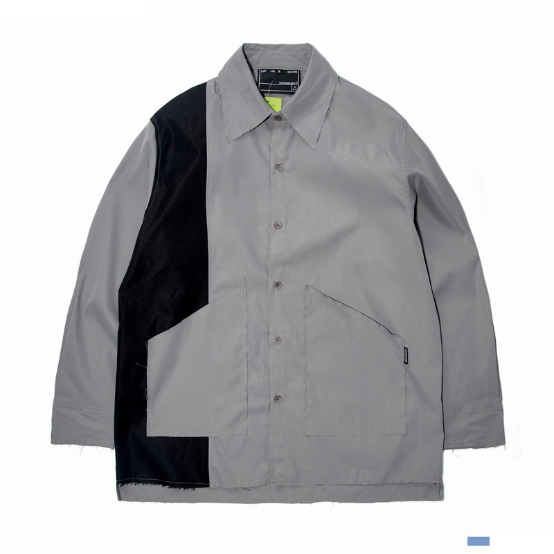 IEFB Handsome Grey Bottomed Shirt Workwear Spring Men's Wear Patched Shirt Mans Fashion Loose Tops Causal Cloth 9Y5500 210524