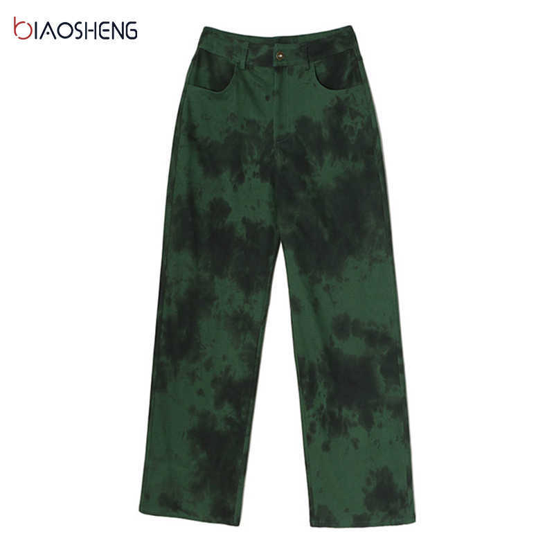 Green Jeans Women High Waist Mom Flared Fashion Loose Straight Pants Long Streetwear Y2k Denim Trousers 210922