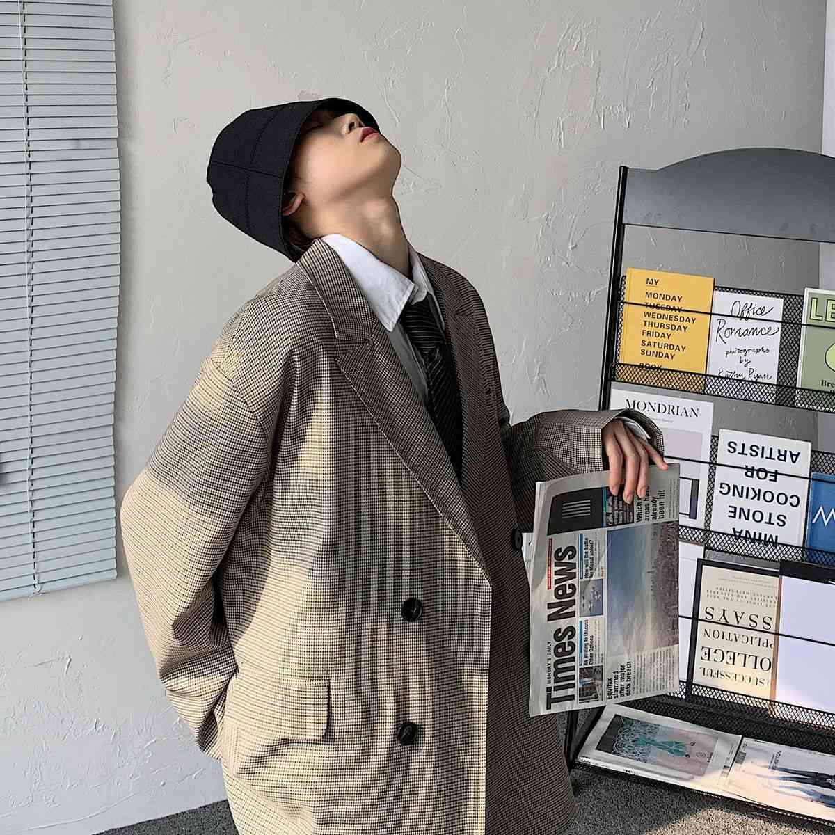 Privathinker Men's Plaid Casual Oversize Suit Woman Fashion Classic Coat Vintage Korean Streetwear Male Suit Plaid Clothing 210506