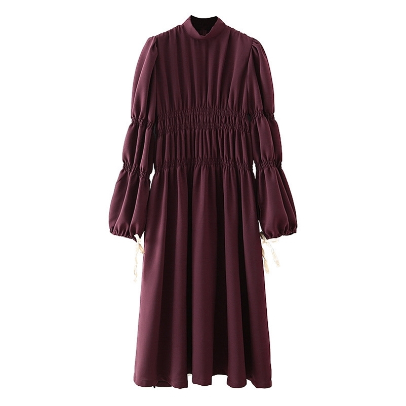 Women Long dress Fashion stand collar long sleeve elastic waist elegant female party purple loose es 210524
Women Long dress Fashion stand collar long sleeve elastic waist elegant female party purple loose es 210524