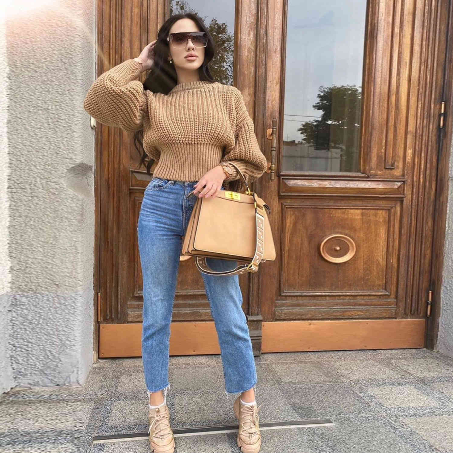 Foridol Fashion Khaki Pullovers Sweater Women Clothes Casual Sweater Jumper Autumn Winter Knitted Tops Streetstyle 210415