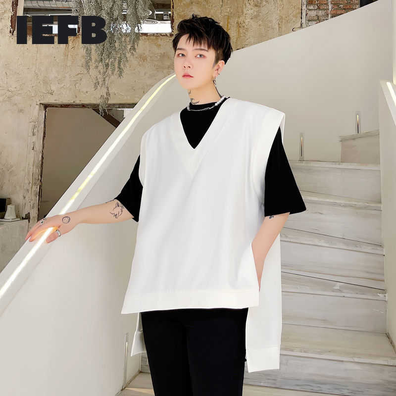 IEFB Spring Summer Solid Color V-neck Irregular Hem Design Men's Pullover Oversized Black White Vest Sleeveless Tops 9Y7271 210524
IEFB Spring Summer Solid Color V-neck Irregular Hem Design Men's Pullover Oversized Black White Vest Sleeveless Tops 9Y7271 210524