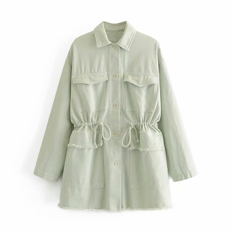 Foridol Woman Dress Waist Drawstring with Pockets Denim Dress Single Breasted Long Sleeve Mini Dress Vestido De Mujer 210415