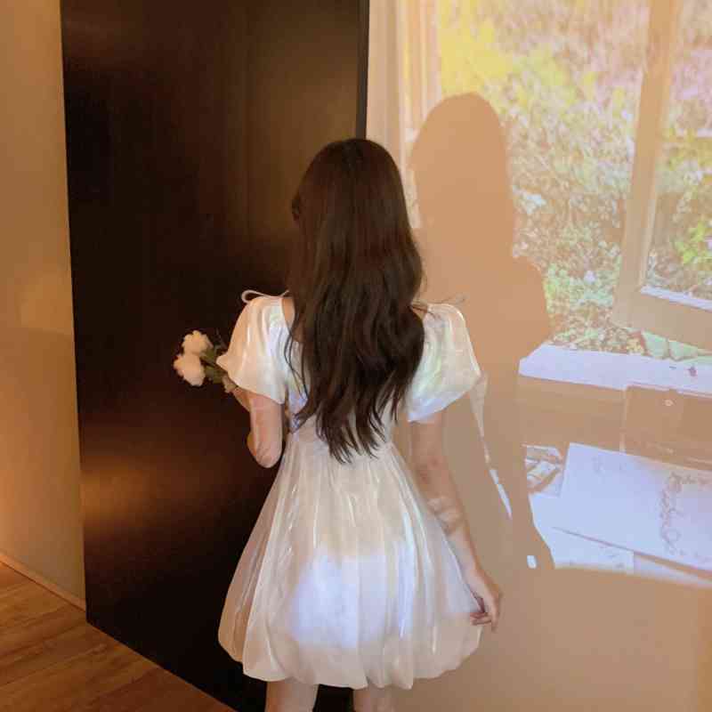 Elegant Vintage Dress Women V-neck Chiffon Slim Mini Dress Parety Evening Dress for Females Korean Style Summer Office Lady 210521