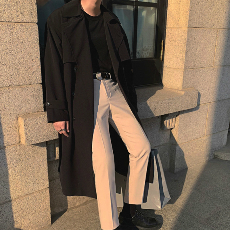 IEFB Men's Wear Spring Fashion Double Breasted Clothes Male Long Coat Loose Overcoat Trend Handsome Casual Windbreak 210524