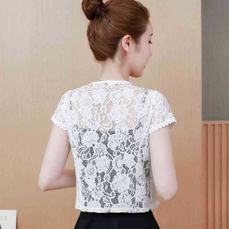 Women's Jackets Fashion Beading White Lace Jacket Women Short Sleeve Plus Size Cardigan Jacket Coats And Jackets Women B898 210602