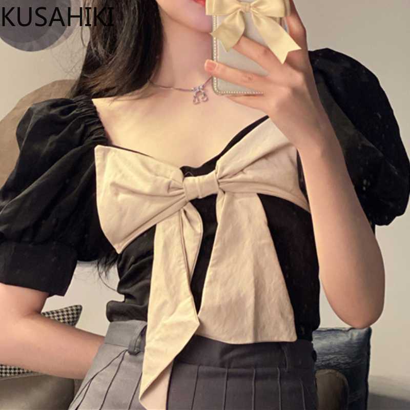 KUSAHIKI Summer Sweet Bowknot Blouse Korean Square Collar Puff Sleeve Shirt Tops Blusas Mujer De Moda Verano 6H876 210602, Black
KUSAHIKI Summer Sweet Bowknot Blouse Korean Square Collar Puff Sleeve Shirt Tops Blusas Mujer De Moda Verano 6H876 210602, Black
