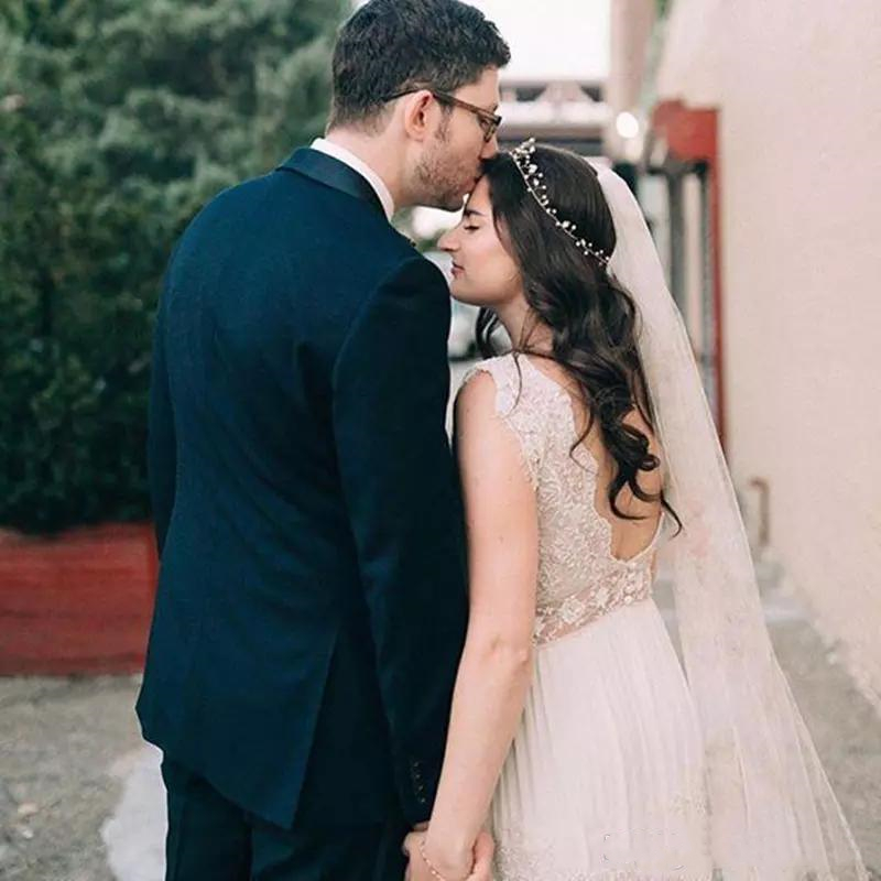 Bohemian A Line Wedding Dress Sexy V Neck Backless Long Boho Beach Bridal Gowns Appliques Lace Chiffon Plus Size Bride Wedding Dresses 2022