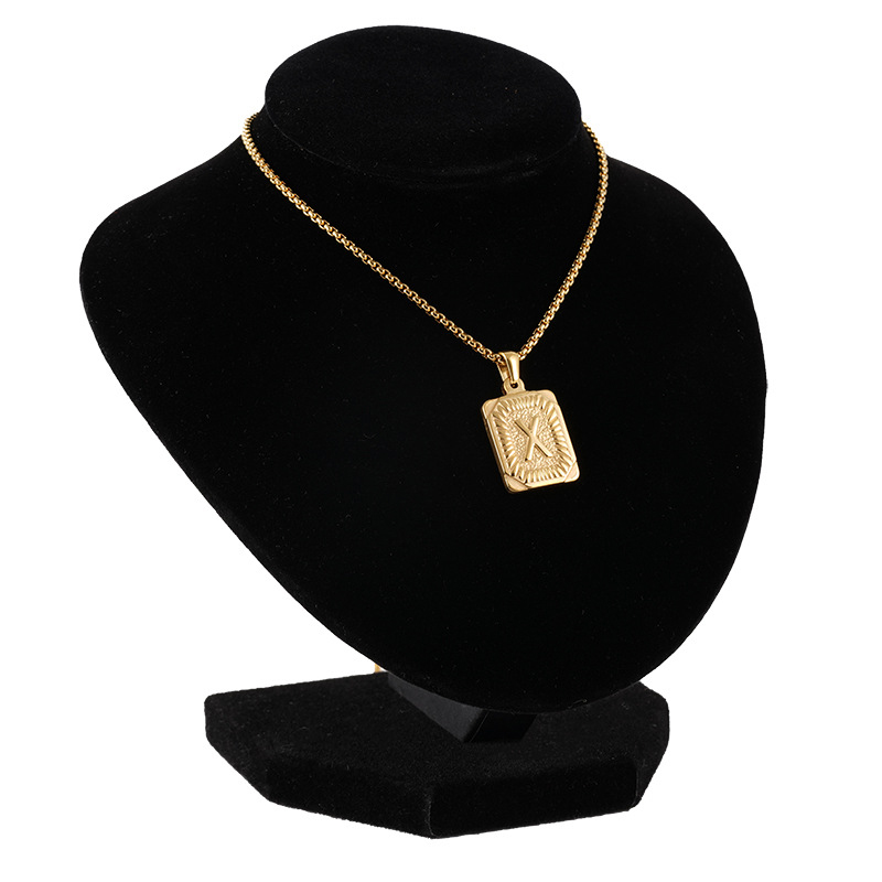 316L Stainless Steel Men Women 26 Capital Letters Pendant Necklace 18K Gold Little Rectangle Fashion Jewelry Lovers Couples Neckla