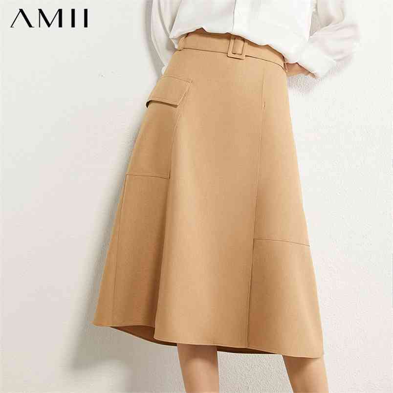Minimalism Autumn Fashion Aline Women Skirt Solid High Waist Pocket Loose Female 12030307 210527