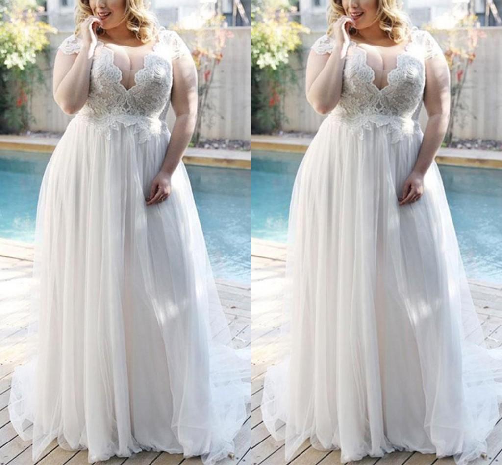 2021 Plus Size Wedding Dresses Beach Bridal Gown Capped Sleeves Lace Applique Beading Scalloped Illusion Custom Made Sweep Train vestidos de novia, Dark red
2021 Plus Size Wedding Dresses Beach Bridal Gown Capped Sleeves Lace Applique Beading Scalloped Illusion Custom Made Sweep Train vestidos de novia, Dark red