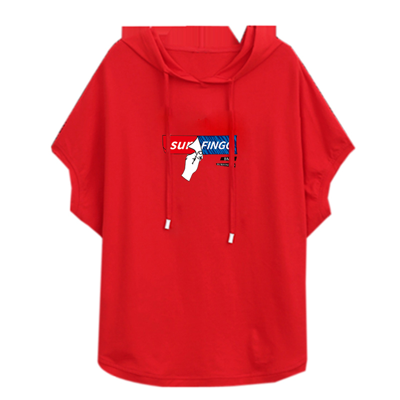 T-shirt female new hooded loose summer casual red white short-sleeved large size women fashion printing t-shirt Cotton 210406