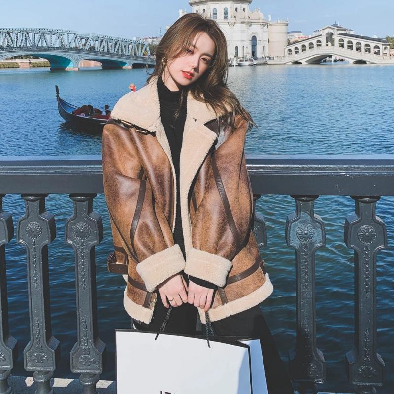 Women' Leather & Faux Women Sheep Shearling Fur Motorcycle Jackets Lady' Fashion Long Sleeve Zipper Outrwear Fall Winter Warm Coat, Black
Women' Leather & Faux Women Sheep Shearling Fur Motorcycle Jackets Lady' Fashion Long Sleeve Zipper Outrwear Fall Winter Warm Coat, Black