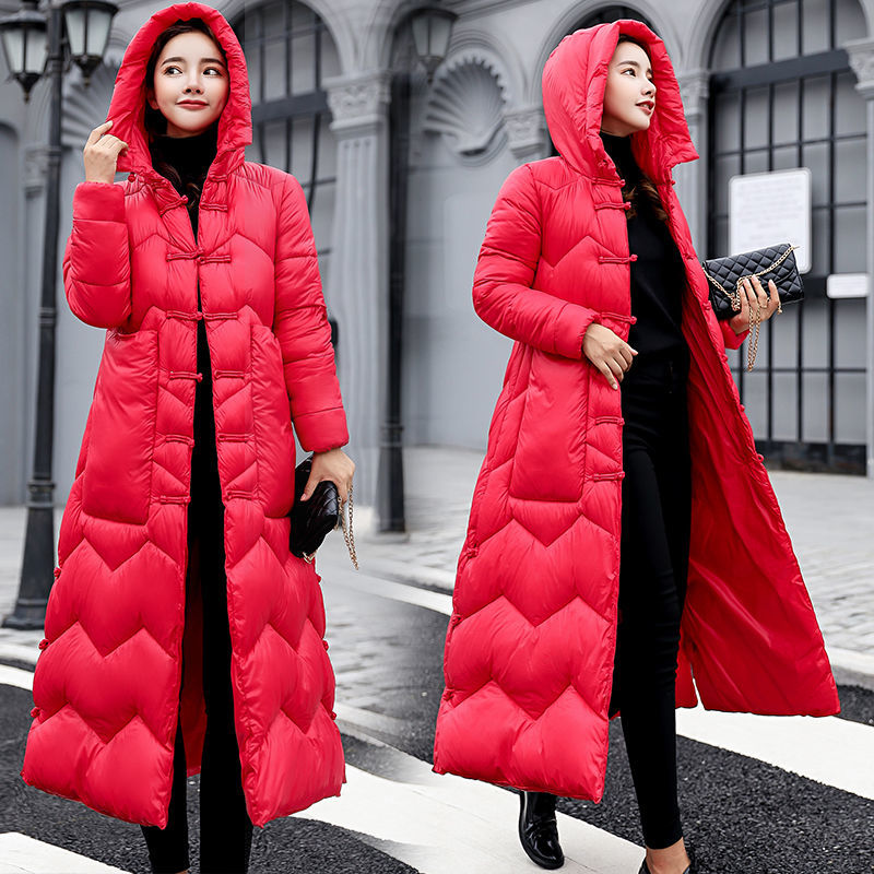 High Quality Winter Jacket National Style Women Slim X-long Vintage Coat Hooded thicken Female Padded Outwear Warm Parkas D268 210512