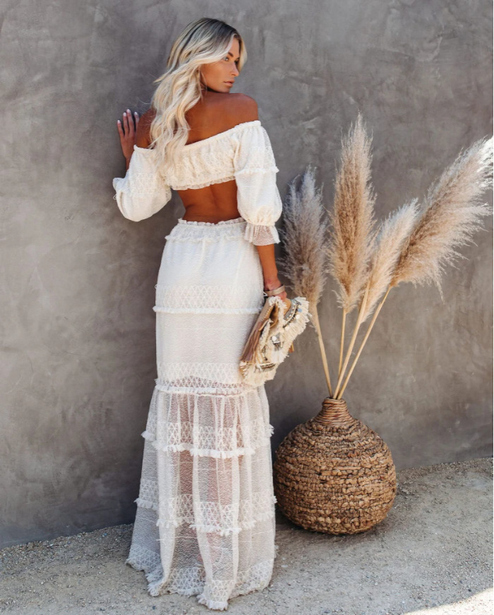 Women Dress Slash Neck Off Shoulder Backless Sexy es Hollow Out Wrapp Breast Elastic Maxi Summer Beach es 210513