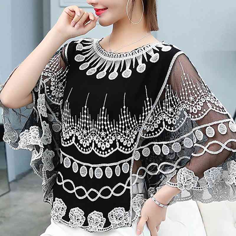 Summer Blouse Women Blusas Mujer De Moda O-neck Embroidery Chiffon Blouse Shirt Women Tops Womens Tops And Blouses C926 210602, Black
Summer Blouse Women Blusas Mujer De Moda O-neck Embroidery Chiffon Blouse Shirt Women Tops Womens Tops And Blouses C926 210602, Black