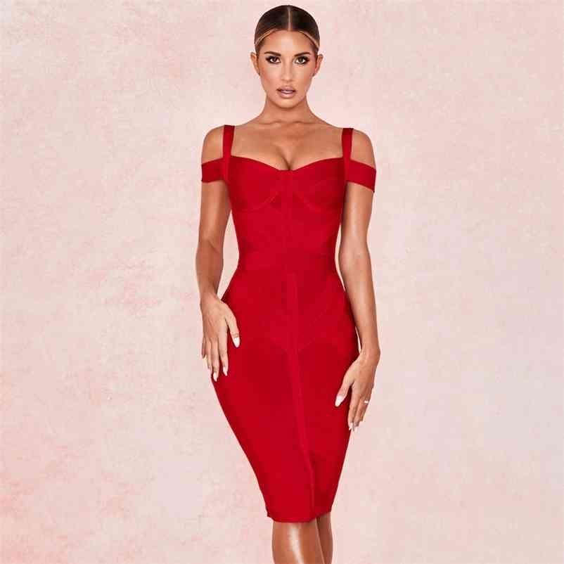 BEAUKEY Black Off Shoulder Sex Bandage Dress Women Red Spaghetti Club Party Dresses Maxi Runway Bodycon Vestido Celebrity 210409