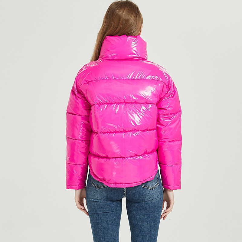 Winter Glossy Jacket For Women Rose Red Parka Female Bread Down s Cotton Padded Shiny Waterprooft Coat 211013