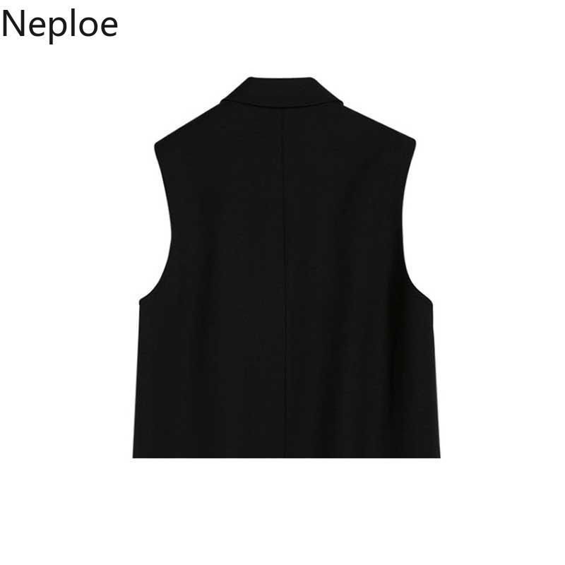 Neploe Women Vest Beading Bow Black Waistcoat Single Breasted Tank Jackets Korean Fashion Sleeveless Loose Streetwear Tops Femme 210910