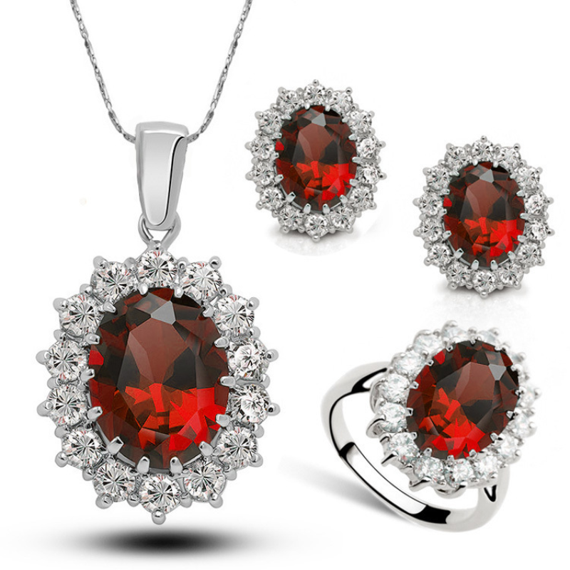 Princess The Same Sapphire Ring Earrings Necklace Set Ladies Crystal Diamond Jewelry Europe and South Korea INS Net Red Models313h