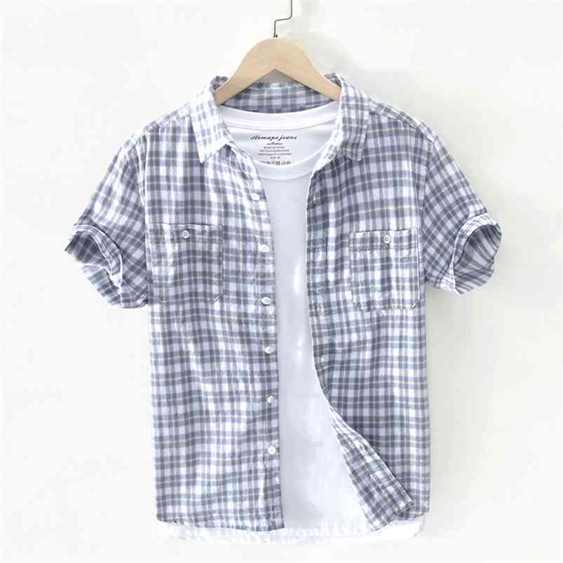 G205 Men Summer Short Sleeve Cotton Plaided Shirts For Japan Business Casual Minimalist Style Thin Breathable Slim Fit Top 210721, G205 blue
G205 Men Summer Short Sleeve Cotton Plaided Shirts For Japan Business Casual Minimalist Style Thin Breathable Slim Fit Top 210721, G205 blue