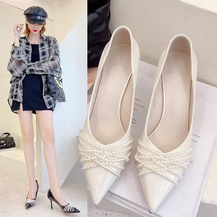 Dress Shoes White High Heels Women's Stiletto Heel 2021 Spring And Summer Pointed Pearl Sandals, Black
Dress Shoes White High Heels Women's Stiletto Heel 2021 Spring And Summer Pointed Pearl Sandals, Black