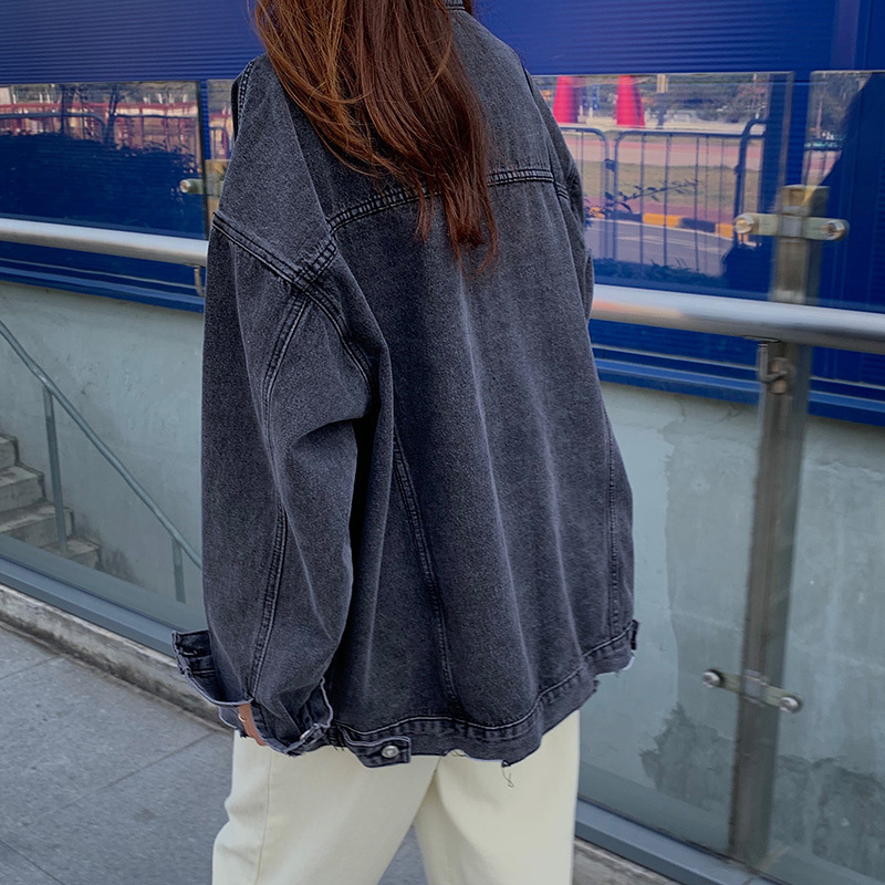 2 colors Women's casual Jean Coats autumn Women loose Vintage Denim Jacket Long Sleeve Loose Girls Outwear coats (78606) 210423
