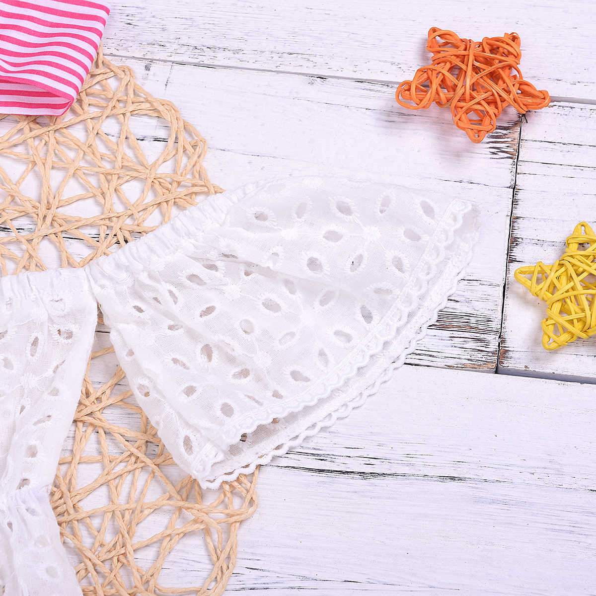 Baby Girl's Hollow Out Top Striped Shorts and Headband Set 210528