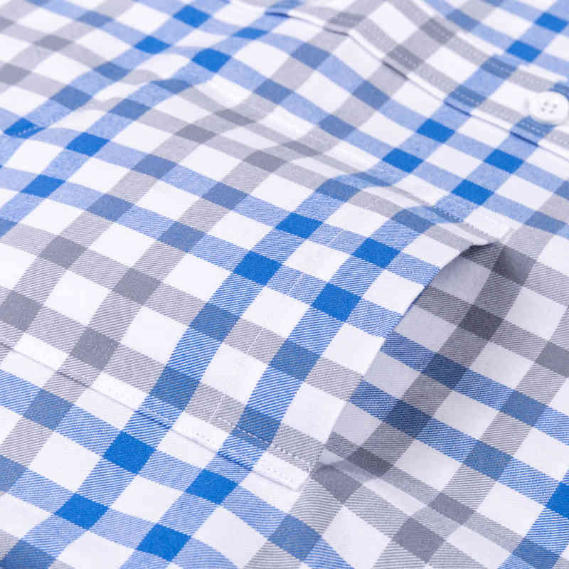 Men's Brushed Cotton Plaid Checkered Shirt Single Patch Pocket Standard-fit Long Sleeve Thick Casual Button-down Gingham Shirts 210410