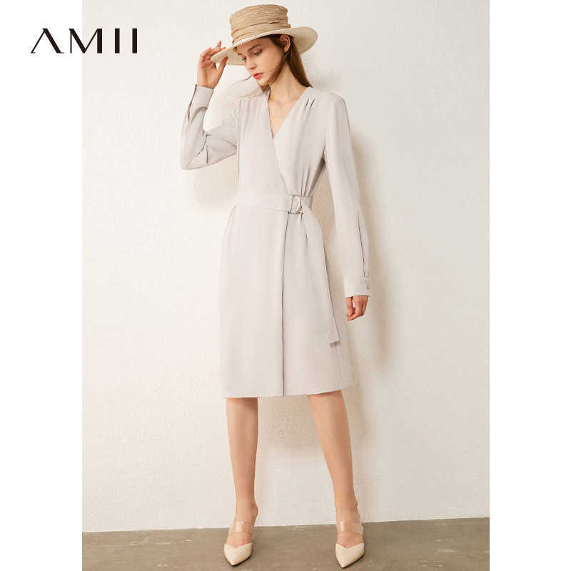 Minimalism Autumn Women's Dress Fashion Olstyle Vneck High Waist es For Women Knee-length Female 1299 210527