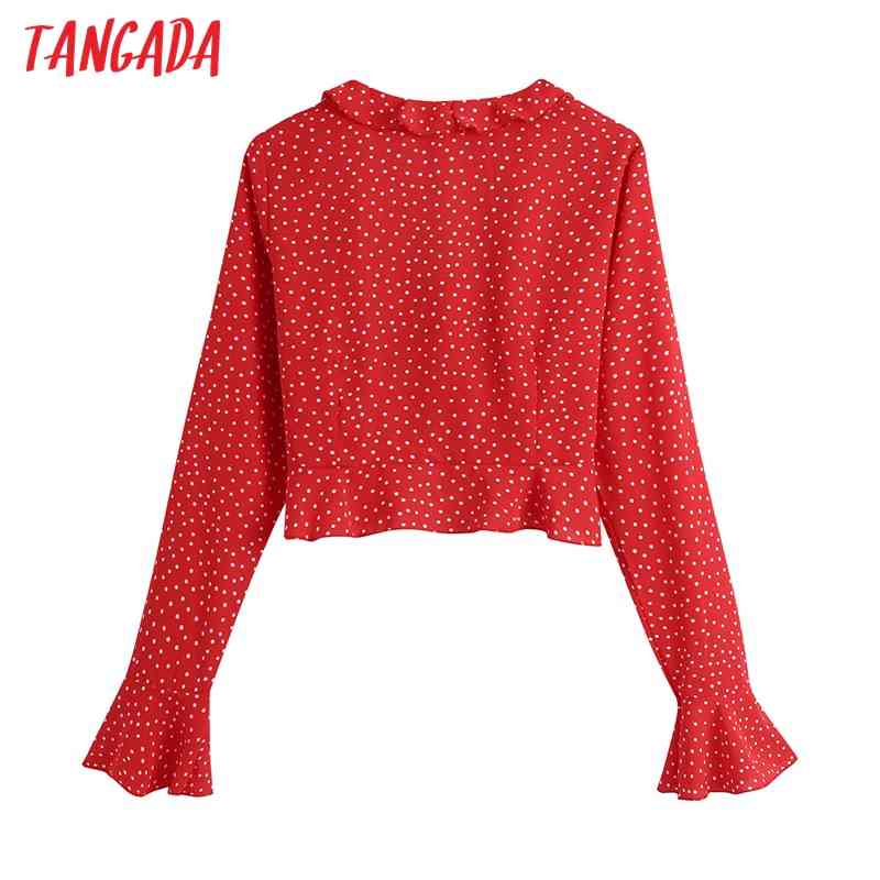 Women Retro Red Dots Print Crop Long Sleeve Chic Female Sexy Slim Shirt Tops BE432 210416