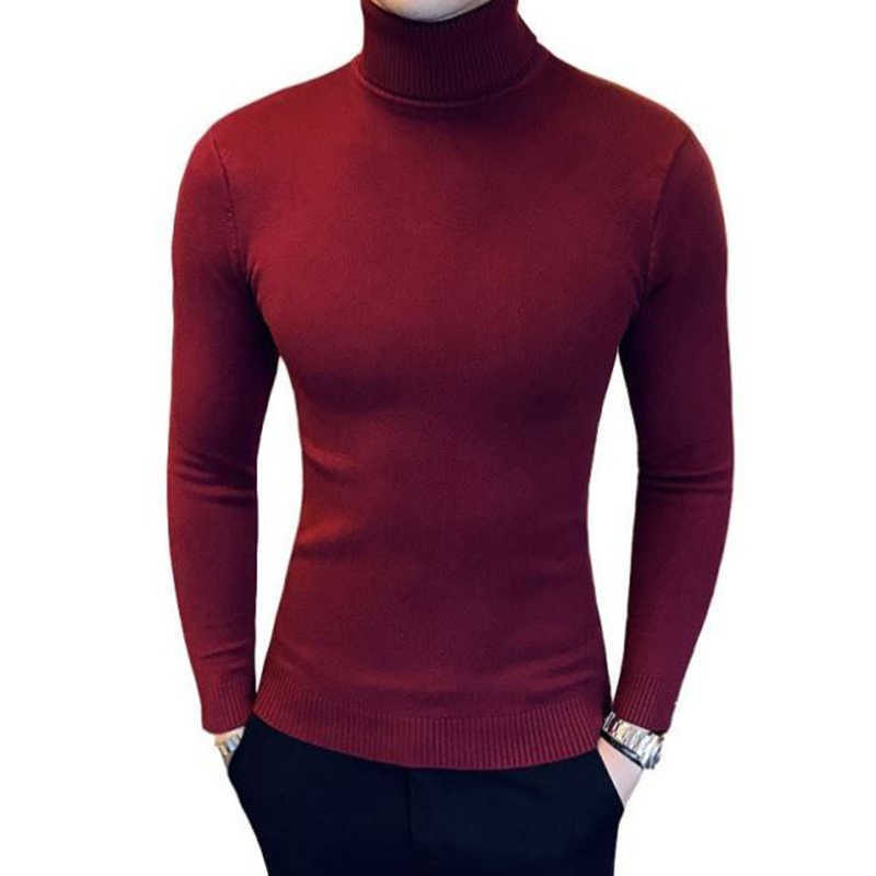 Autumn Solid Colors Jumper men Turtleneck Sweater Dress winter High Elasticity Slim Pullover Men Knitwear Men Clothing 7873 210818