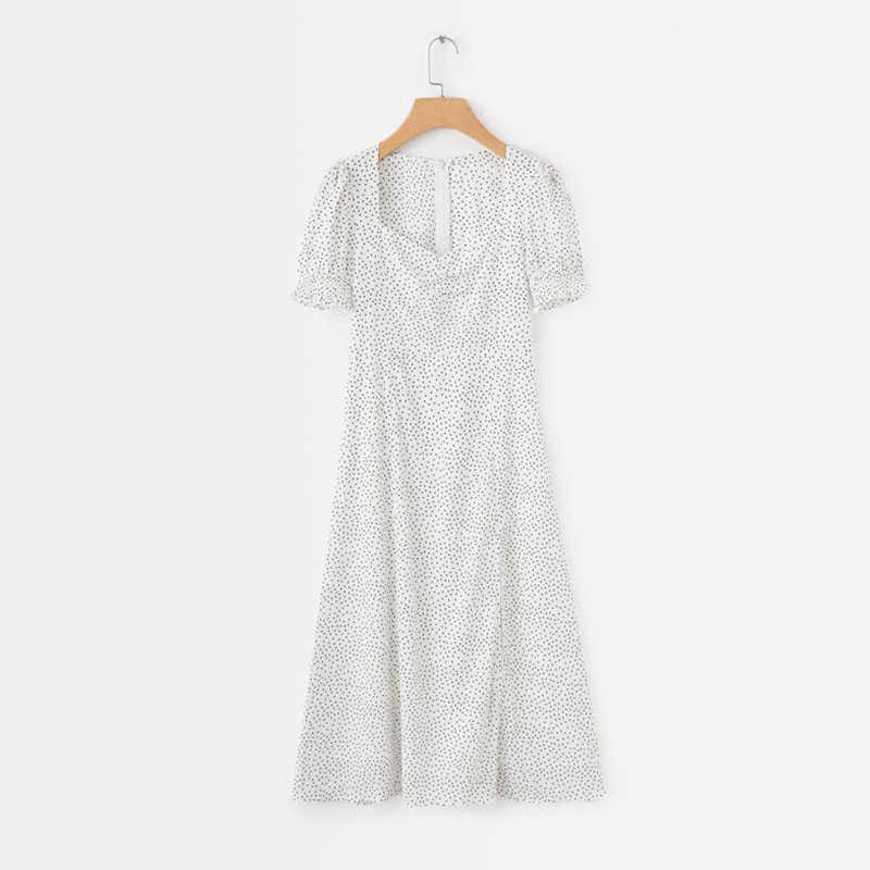 Women Summer Dress Y2K Vintage Fashion Square Collar Ruffle Sexy es Polka Dot Print Split Midi White Vestidos 210623