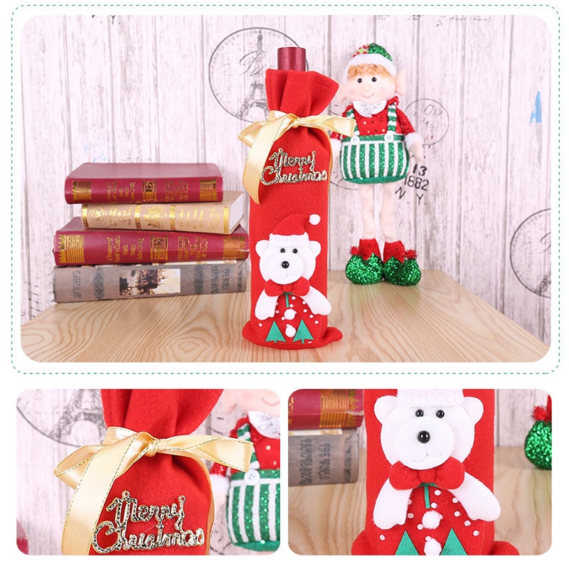 Christmas Decorations Santa Claus Bottles Non-woven Gift Bags Champagne Wine Sets DH0201 Free shipping