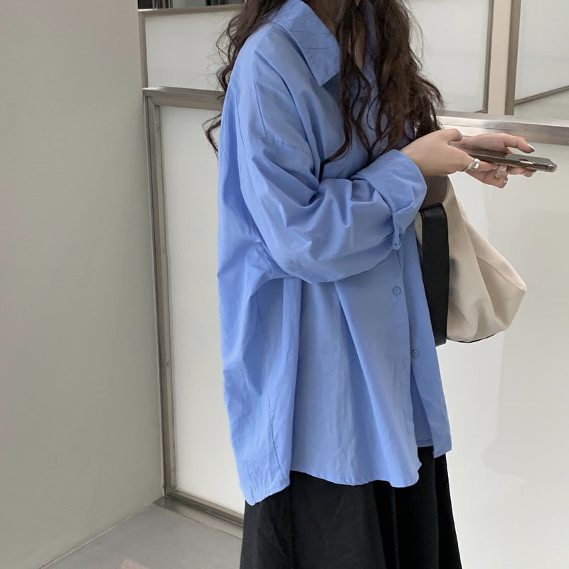 Autumn Brief Oversize Shirts All Match Thin Chic Lazy Style Elegance Office Lady Sunscreen Stylish Blouses 210421