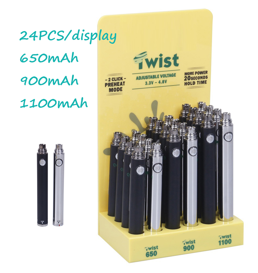 OZ 510 Thread Twist Preheating VV Battery 650mAh 900mAh 1100mAh Slim Vape Pen Adjustable Voltage Batteries With 24pcs A Display Box SS Black Color
OZ 510 Thread Twist Preheating VV Battery 650mAh 900mAh 1100mAh Slim Vape Pen Adjustable Voltage Batteries With 24pcs A Display Box SS Black Color