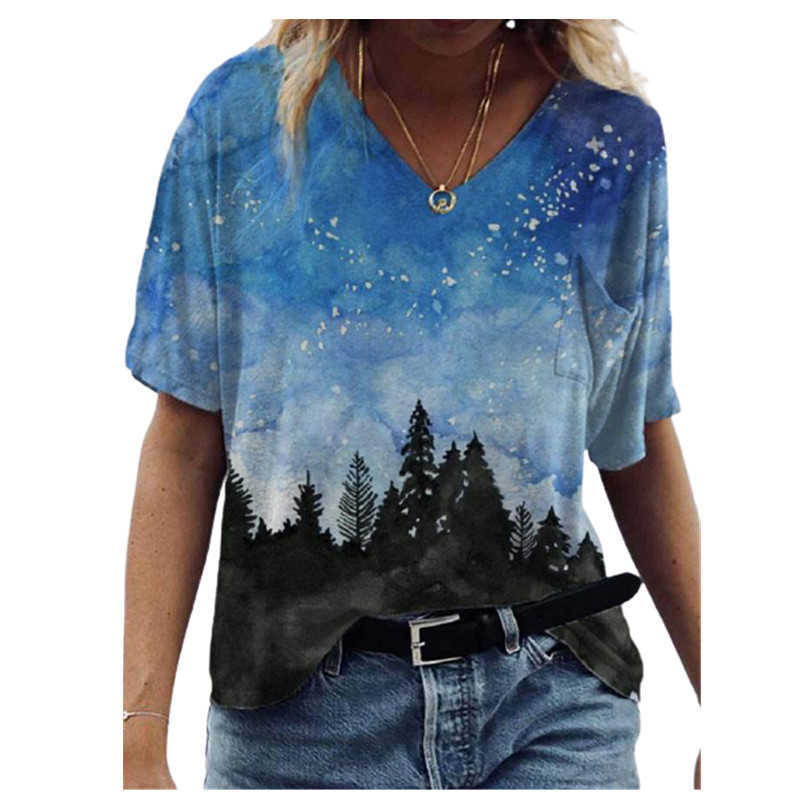 3D Landscape Printing Women T Shirts Short Sleeve Loose Casual ops Oversized Ladies ee Plus Size 3XL Summer Shirt 210526