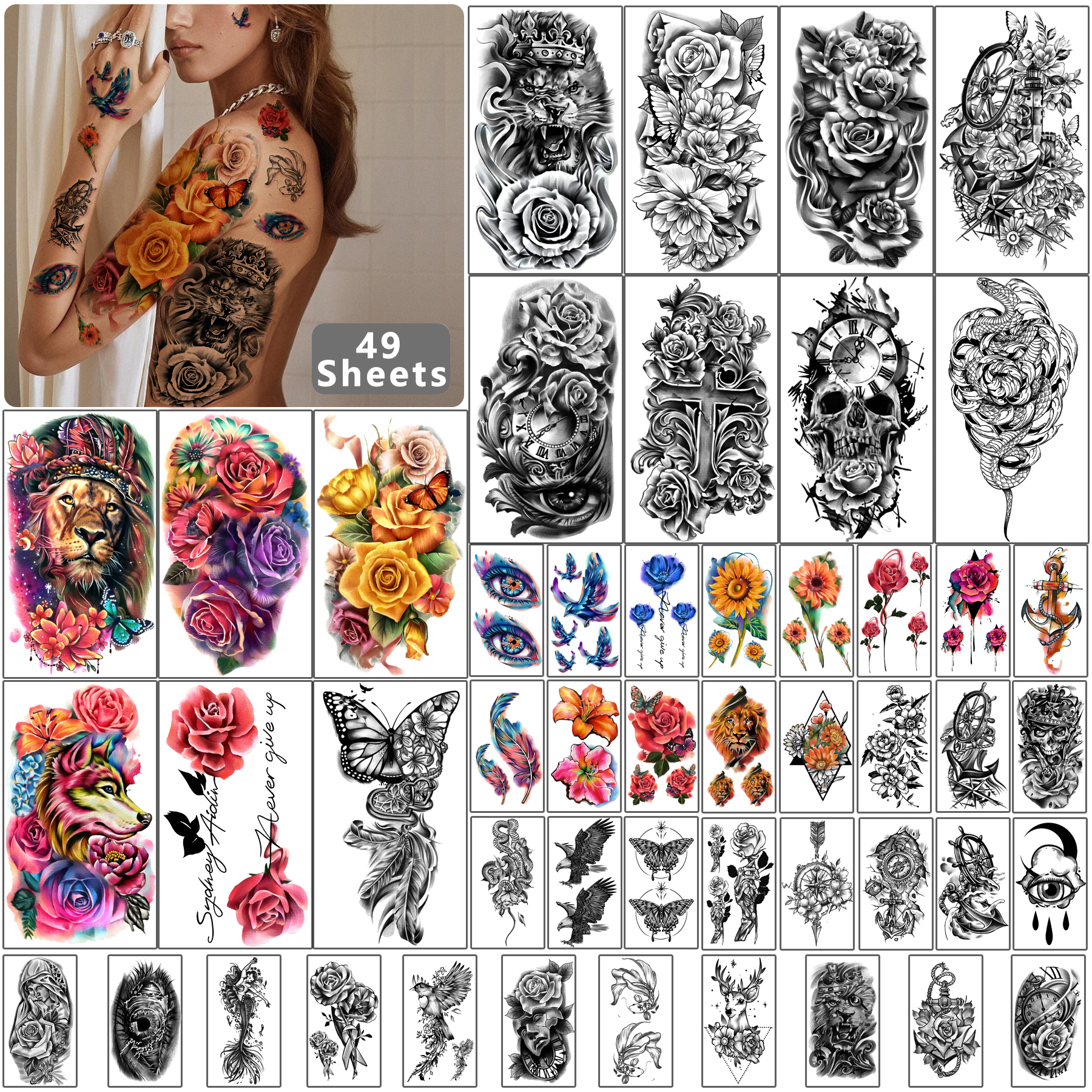 Metershine 49 Sheets Waterproof Temporary Fake Tattoo Stickers for Men Women Girl Express Body Shoulder Neck Chest Art
Metershine 49 Sheets Waterproof Temporary Fake Tattoo Stickers for Men Women Girl Express Body Shoulder Neck Chest Art
