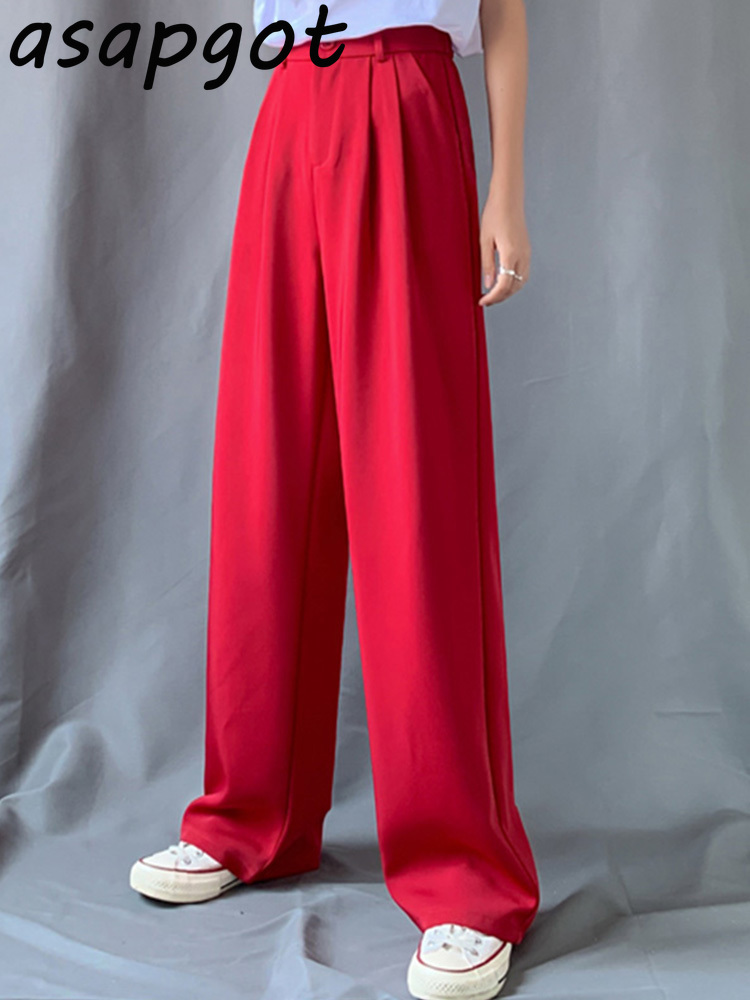 Pants & Capris 5color Loose Plus Size High Waist Black Suit Wide Leg Pant Women Straight Drop Pantalones Mujer Wild 210429