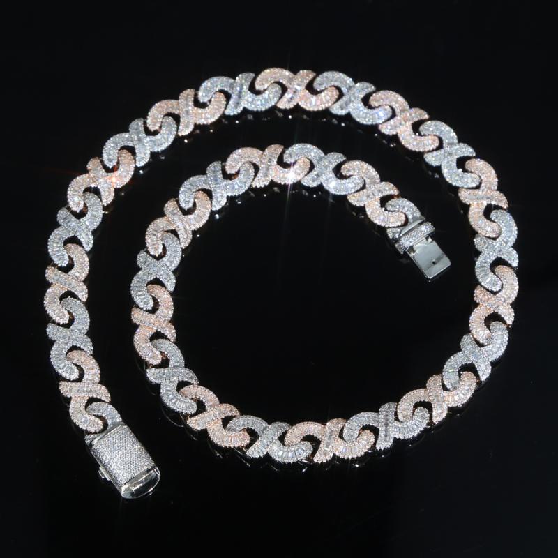 Chokers 5A Cubic Zirconia Iced Out Bling Hip Hop Men Boy Jewelry Two Tone Rose Gold Color Rectangle CZ Infinity Cuban Necklace