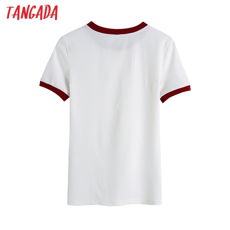 Women Fashion Patchwork White Strethy T Shirt Vintage O Neck Short Sleeve Female Top Tee Mujer BE504 210416