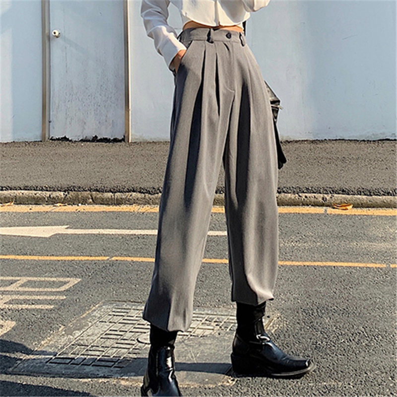 Spring Fashion Slim All Match Large Size Loose OL Streetwear Straight Pants Chic Gentle Casual Trousers 210421