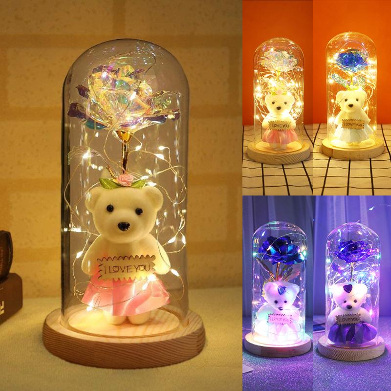 Night Lights Enchanted Beauty Rose Bear LED Light Artificial Foil Flower Fairy Lamp In Glass Christmas Valentine's Day Gift P45
Night Lights Enchanted Beauty Rose Bear LED Light Artificial Foil Flower Fairy Lamp In Glass Christmas Valentine's Day Gift P45