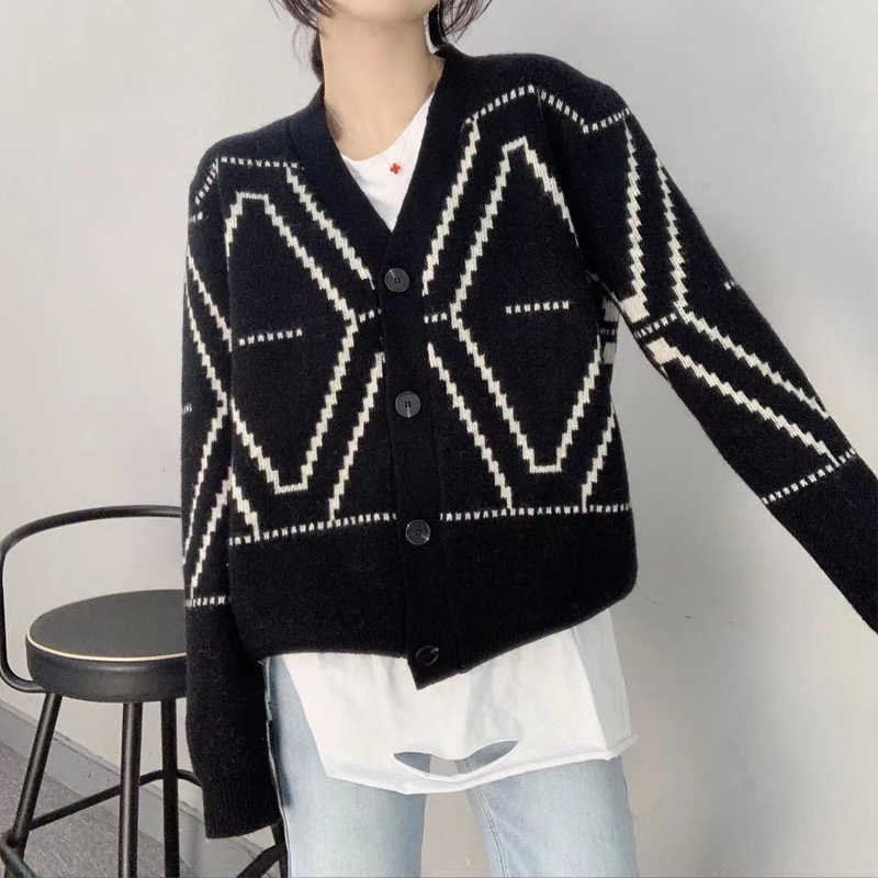 SURMIITRO Knitted Cropped Cardigan Women Spring Autumn Korean Style Red Argyle Long Sleeve Female Sweater Knitwear Short 210712wtt