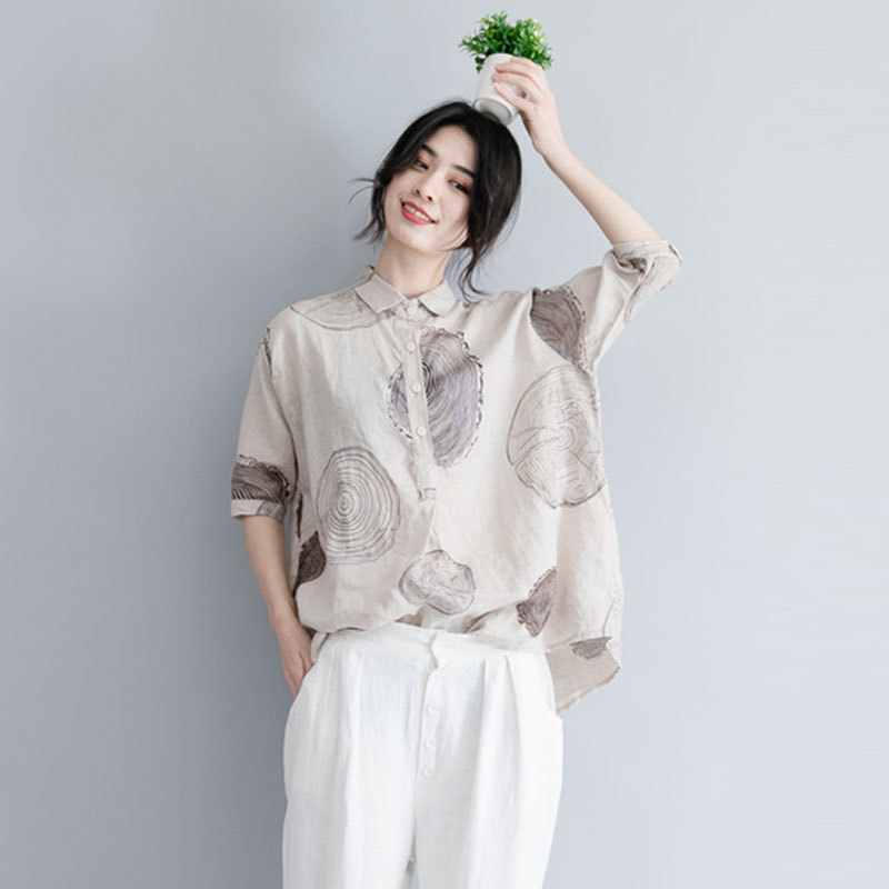 Summer Women Blouse Shirts Plus Size Paisley Print Cotton linen Vintage Tops Loose Casual Femme Large Clothing A9304 210512