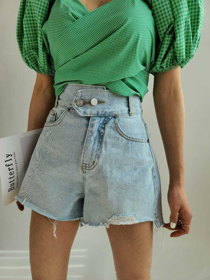 Ladies Summer High Waist Two Buttons Washed Raw Edge Denim Shorts Women booty shorts women shorts women high waist 210611