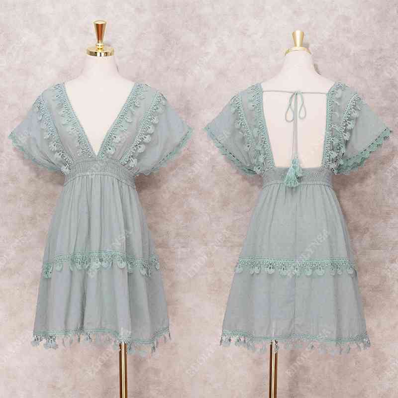 Bikini Cover-ups Sexy Hollow Out Babydoll Summer Beach Dress Blue Tunic Women Wear Swim Suit Cover Up A775 210420