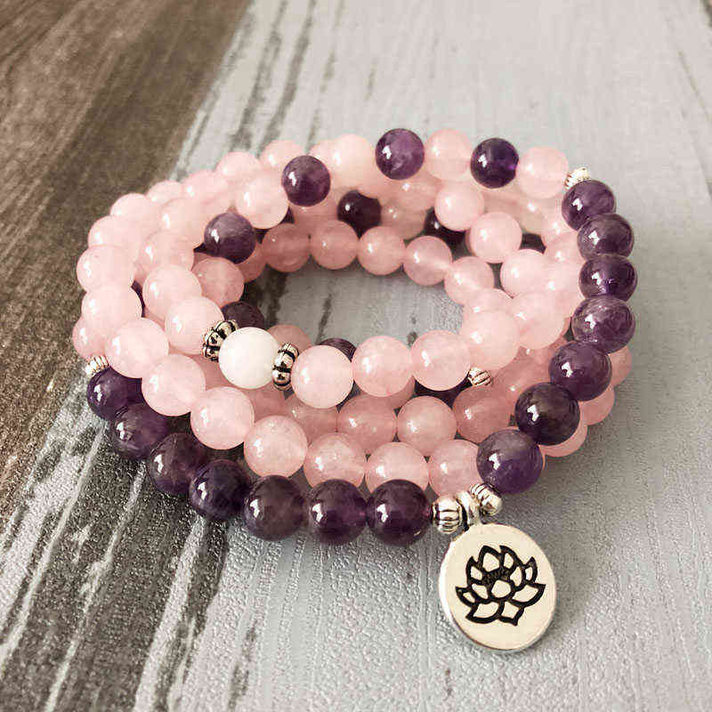 Woman Mala Necklace & Bracelets for Women Rose Quartzs Amethysts Yoga Bracelet Lotus 108 Beads Pink
Woman Mala Necklace & Bracelets for Women Rose Quartzs Amethysts Yoga Bracelet Lotus 108 Beads Pink