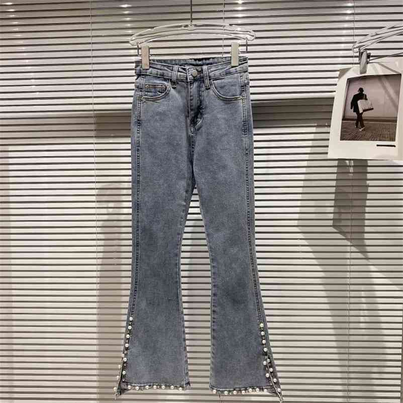 Women Beading Split Temperament Flare Pants Solid Color High Waist Pearl Jeans Fashion Spring Summer 11B648 210525, Blue
Women Beading Split Temperament Flare Pants Solid Color High Waist Pearl Jeans Fashion Spring Summer 11B648 210525, Blue